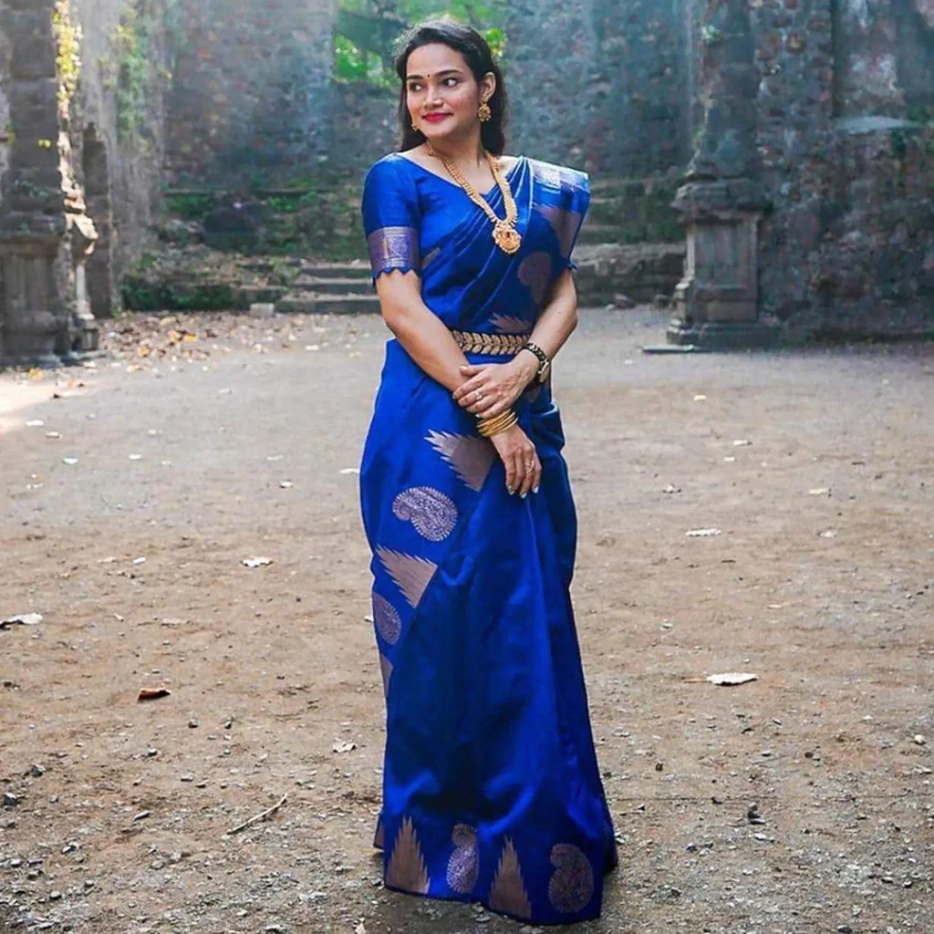 Royal Blue Ready to Wear Saree with Belt