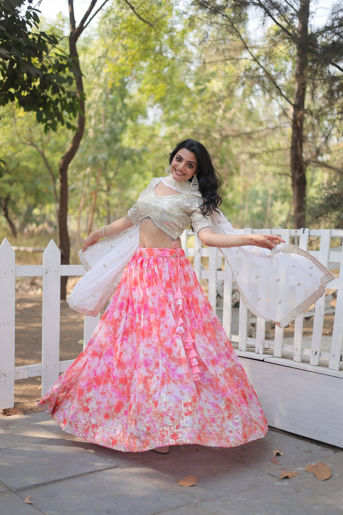 Pink Digital Printed Georgette Lehenga Choli
