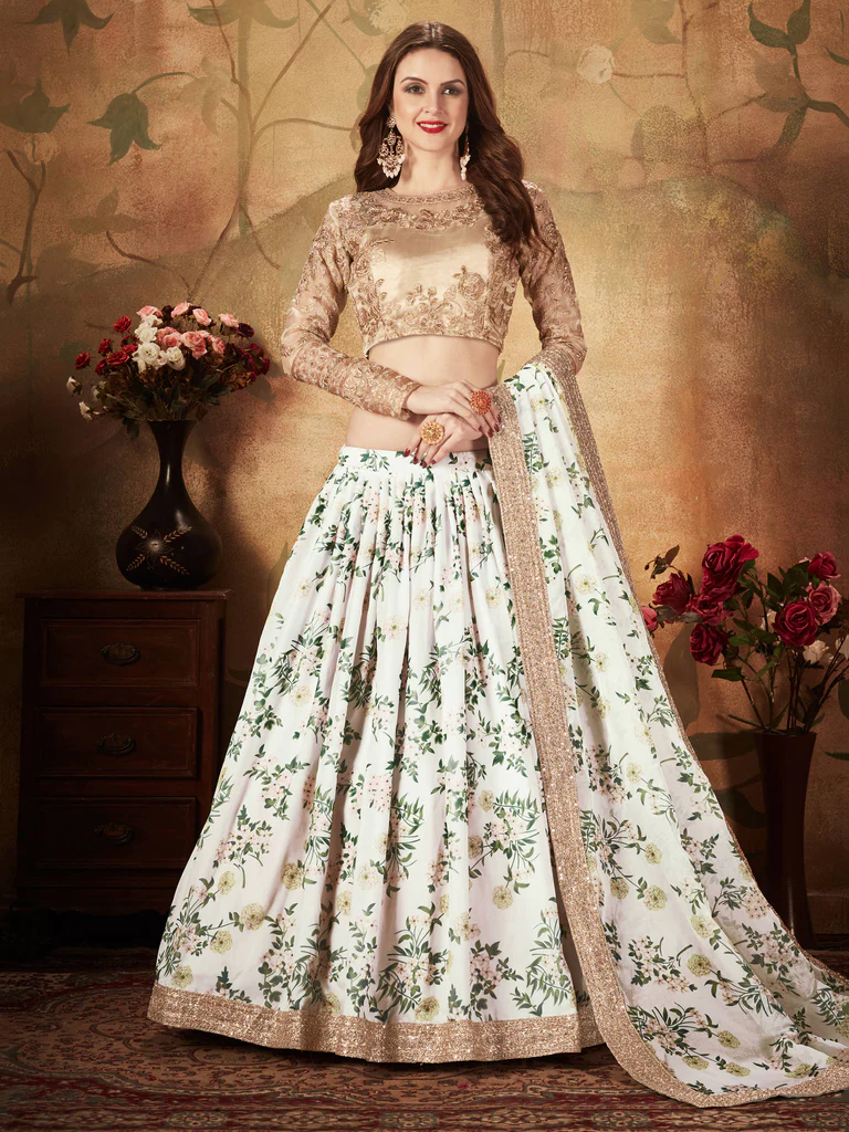 Breathtaking Off-White Sabyasachi Floral Printed Organza Silk Party Wear Lehenga Choli With Blouse