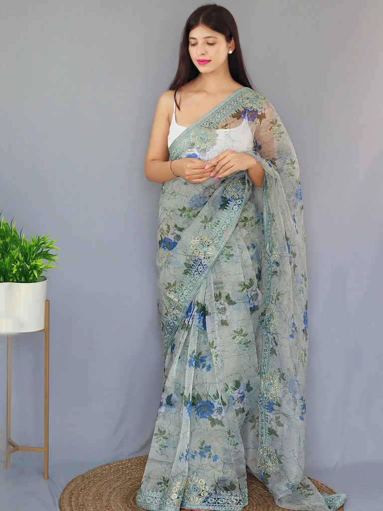 gray colour silk saree