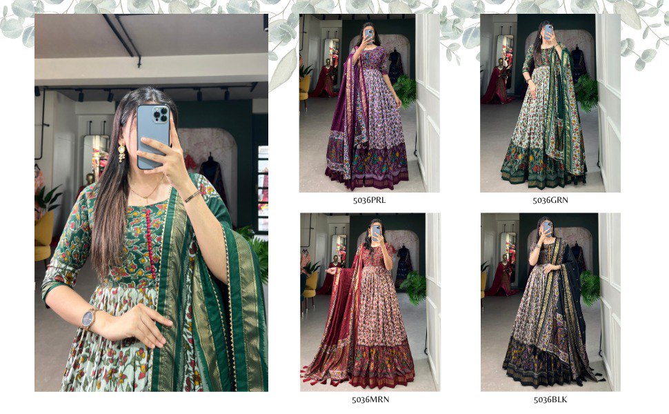 Steal the Spotlight in a Tussar Silk Gown: Floral Elegance with a Touch of Shine