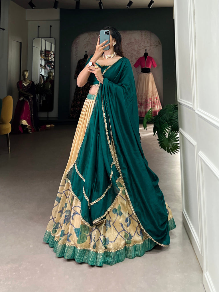 Teal Blue Exquisite Silk Lehenga Set with Lace Touch - Stitched, Perfect for Every Celebration